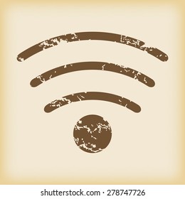 Vector grungy brown icon with Wi-Fi symbol, on beige background