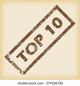 Vector grungy brown rubber stamp with text TOP 10