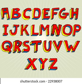 VECTOR Grungy colourful, hand drawn alphabet / font / letters.