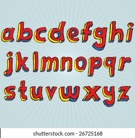 VECTOR Grungy colourful, hand drawn lowercase alphabet / font / letters.