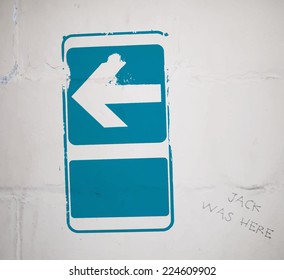 Vector grungy distressed empty emergency exit sign on white brick wall