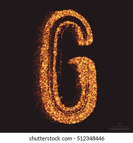 Vector grungy font 001. Letter G. Abstract bright golden shimmer glowing round particles vector background. Scatter shine tinsel light effect. Hand made grunge shape design element
