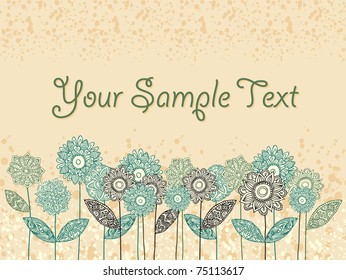 vector grungy frame with doodle flowers