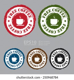 Vector : Grungy Free Coffee Sticker, Icon or Label