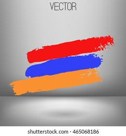 Vector grungy illustration. Lithuania flag painted with dry brush. Hand painted flag. Blue, orange and red paint strokes. 