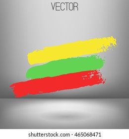 Vector grungy illustration. Lithuania flag painted with dry brush. Hand painted flag. Yellow, green and red paint strokes. 