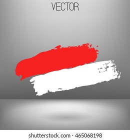 Vector grungy illustration. Monaco flag painted with dry brush. Hand painted flag. White and red paint strokes. 