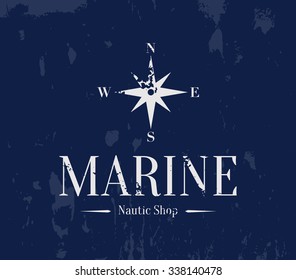 Vector grungy nautic logo template over textured background. Retro vintage design, hipster style. Brand, branding, logotype, company, identity