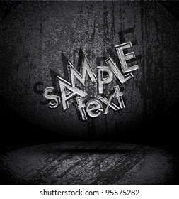 Vector grungy old black interior interior with  text