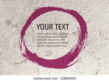 Vector grungy old concrete wall background with hand painted purple circle for text