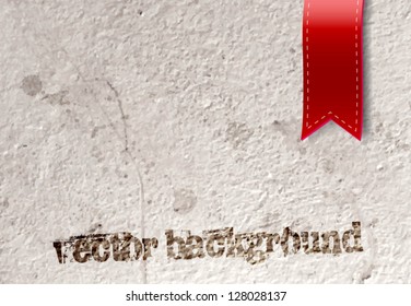Vector grungy old concrete wall background with red ribbon tag