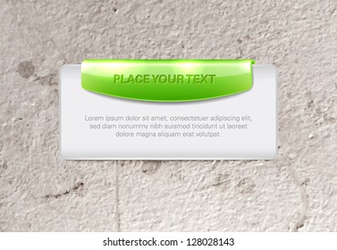 Vector grungy old concrete wall background with plastic text box / banner