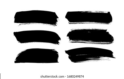 Vector grungy paint brush strokes collection. Calligraphy straight smears, stamp, lines. Hand drawn ink illustration isolated on white background. Vector black paint, ink brush stroke, line or texture