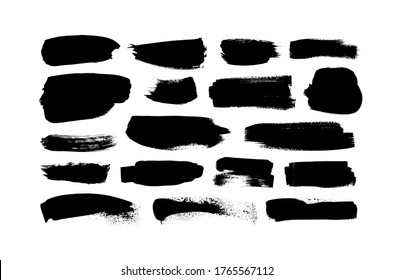 Vector grungy paint brush strokes collection. Calligraphy straight smears, stamp, lines. Hand drawn ink illustration isolated on white background. Vector black paint, ink brush stroke, line or texture