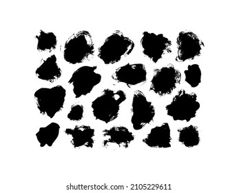 Vector grungy paint brush strokes collection. Circle and round black smears. Grunge dirty texture. Dry stroke lines with rough edges. Design element, round shapes, frame or background for text.
