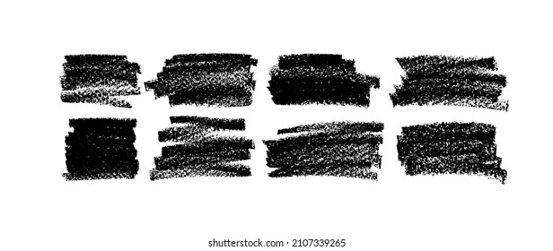 Vector grungy paint brush strokes collection. Chalk and charcoal black smears. Grunge dirty texture. Dry stroke lines with rough edges. Design element, rectangle shape, frame or background for text.