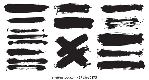Pincel de Vector grungy colección de trazos. Caligrafía, frotis rectos, sello, líneas.