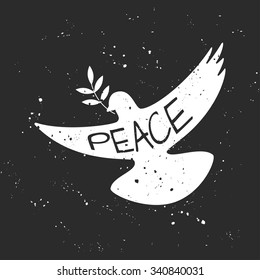 Vector grungy Peace dove with olive branch