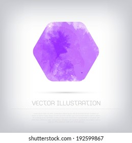 Vector grungy purple watercolor hexagonal badge / sticker / banner