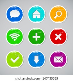 Vector grungy round paper icons collection