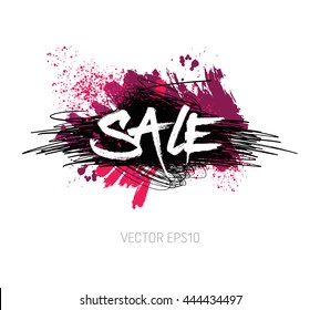 Vector grungy scribble banner - Big sale - with paint brush strokes and splatter, spray paint, drops