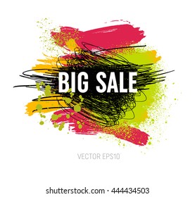 Vector grungy scribble banner - Big sale - with paint brush strokes and splatter, spray paint, drops