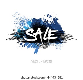 Vector grungy scribble banner - Big sale - with paint brush strokes and splatter, spray paint, drops