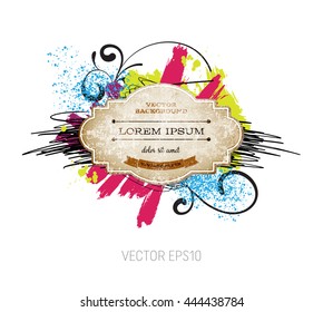 Vector grungy scribble banner with paint brush strokes and splatter, spray paint, drops