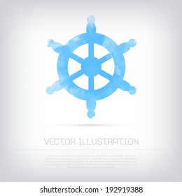 Vector grungy textured blue watercolor ship steering wheel icon