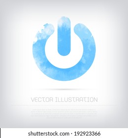 Vector grungy textured blue watercolor power button icon
