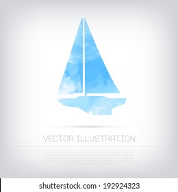Vector Grungy Textured Blue Watercolor Sailboat Icon