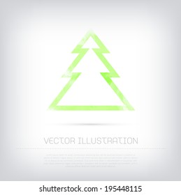 Vector grungy textured green watercolor contour christmas tree icon