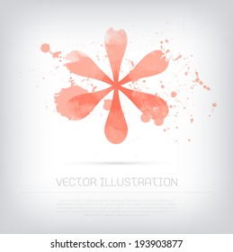 Vector grungy textured hand painted watercolor red asterisk icon with paint stains and blots. 