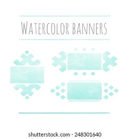 Vector grungy textured hand-painted mint blue watercolor banner. Modern tribal style