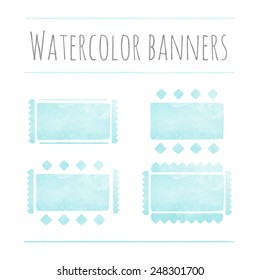 Vector grungy textured hand-painted mint blue watercolor banners. Modern tribal style