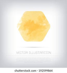 Vector grungy yellow watercolor hexagonal badge / sticker / banner