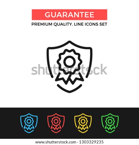 Vector guarantee icon. Shield with award badge. Premium quality graphic design. Modern signs, outline symbols collection, simple thin line icons set for websites, web design, mobile app, infographics