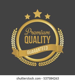 Vector Guaranteed Premium Quality Gold Sign, Round Label.