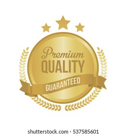 Vector Guaranteed Premium Quality Gold Sign, Round Label.