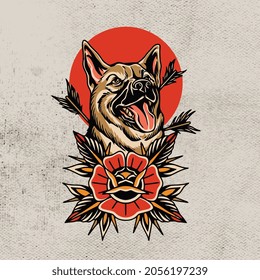 vector guard dog with flowers for tattoo