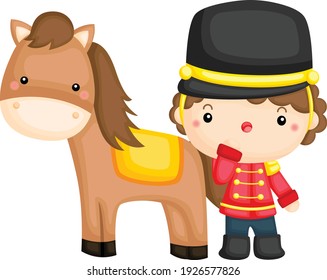 a vector of a guard and his horse