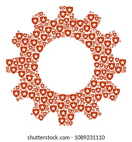 Vector guard icons are composed into cogwheel composition. Engineering design concept constructed of guard pictograms.