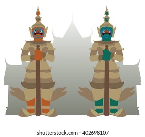 vector of guardian giant with temple background