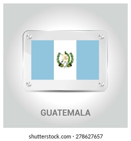Vector Guatemala Flag glass plate with metal holders - Country name label in bottom - Gray background vector illustration