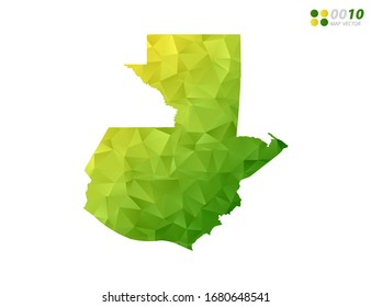 Vector Guatemala map green and yellow polygon triangle mosaic with white background. style gradient.