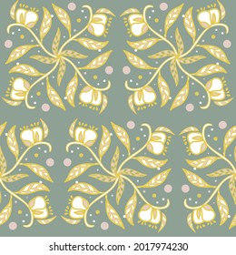 Vector Guava Tropical Fruit Tiles on Sage Green seamless pattern background. Perfect for fabric, wallpaper and scrapbooking projects.