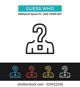 Vector Guess Who Icon. Candidate, Uncertainty, Quiz. Premium Quality Graphic Design. Signs, Outline Symbols Collection, Simple Thin Line Icons Set For Websites, Web Design, Mobile App, Infographics