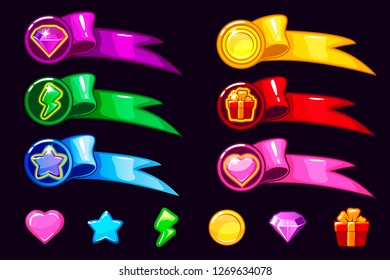 Vector GUI elements and icons. Ribons for game design