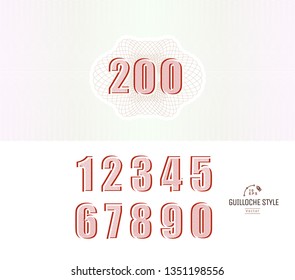 Vector Guilloche background with number fonts. Monetary banknote background.