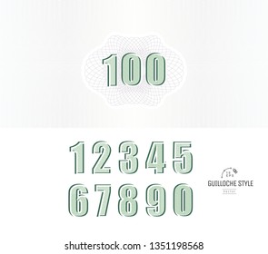 Vector Guilloche background with number fonts. Monetary banknote background.